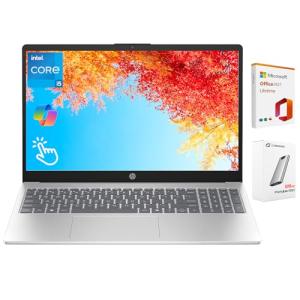 HP Touchscreen Laptop with Lifetime Office, 10-Core Intel i5-1334U, 15.6" FHD IPS Display, 16GB RAM, 512GB SSD + 128GB Portable SSD, AI Copilot, Business &Student Laptop Computer, Windows 11 Pro