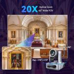 Tenveo NDI PTZ Camera, AI Humanoid & Face Auto-Tracking, 20X Optical Zoom, 3G-SDI/HDMI/USB3.0/LAN(PoE) Live Streaming with Tally Light & IP Display, for Live Streaming Video Production Church Worship