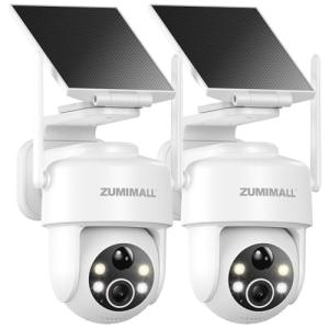 ZUMIMALL 2K Solar Security Camera Outdoor-2-Pack | 360° Outdoor Camera Wireless | 2.4G WiFi, AI Detection, Color Night Vision, 2-Way Talk, SD/Cloud Storage, 2 Methods Installation, Support Alexa