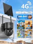 360 Days Free Data 4G LTE Cellular Solar Security Camera Wireless Outdoor, No WiFi Off Grid Solar Powered Camera Work with TUYA app 360° Viewing,Dual Storage(Support Built-in 4G Cellular Network Only)