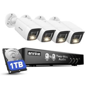 ANNKE 3K Two-Way Audio Security Camera System, 8CH 3K Lite H.265+ DVR with AI Human/Vehicle Detection, 4X 5MP/3K CCTV Wired Cams with Color Night Vision, 1TB HDD for Home Surveillance 24/7 Recording