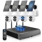 《100% Solar Powered & 2-Way Audio》Outdoor Wireless PTZ Camera System, 4MP Solar Powered Battery Cameras Systems, Home Video Surveillance DVR Kits with PIR Motion Detection