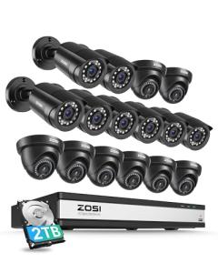 ZOSI 16CH Security Camera System with 2TB HDD,AI Human/Vehicle Detection,16PCS 1080P Outdoor Indoor Surveillance Cameras,Night Vision,H.265+ 16Channel 2MP HD-TVI DVR for 24/7 Recording,Remote Access