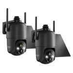 Dzees Solar Security Cameras Wireless Outdoor, 2K Battery Powered Security Camera, 360° PTZ Camera with Spotlight, Siren, Color Night Vision, AI Dectection, IP66 for Home Security, 2.4GHz 2-Pack