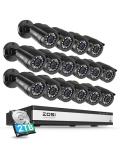ZOSI 3K Lite 16CH Security Camera System Indoor Outdoor,AI Human/Vehicle Detection,16pcs 1080P 2MP Surveillance Bullet Cameras,Night Vision,16 Channel H.265+ 1080p DVR with 2TB HDD for 24/7 Recording