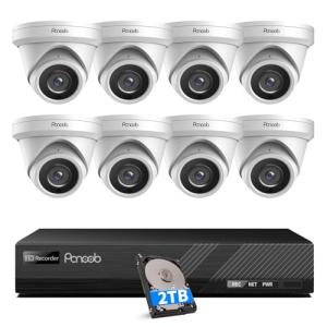 PANOOB 4K PoE Security Camera System, 8X 8MP Outdoor Indoor Dome Cameras, AI Human/Vehicle Detection, Built-in Mic, Remote Access, 4K 8CH NVR with 2TB HDD, PD93A0808-8M-1