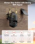 Dzees Solar Security Cameras Wireless Outdoor, 2K Battery Powered Security Camera, 360° PTZ Camera with Spotlight, Siren, Color Night Vision, AI Dectection, IP66 for Home Security, 2.4GHz 2-Pack