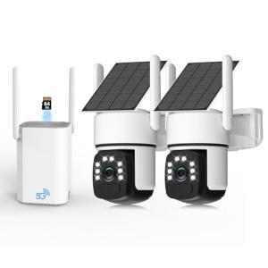 Solar Security Cameras Wireless Outdoor,2 Cam-Kit,Solar-Powered,No Subscription,Home Security Cameras System with 4MP Color Night Vision,Auto Tracking,Spotlight & Siren,64GB Memory Card, 2.4 & 5G WiFi