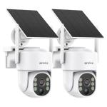 ANNKE 2K Solar Security Cameras Wireless Outdoor, 2 Pack 360° View Pan/Tilt Dome Cameras for Home Surveillance, Full-Color Night Vision, Two-Way Audio, Smart PIR Motion Sensor, IP65, 2.4 & 5GHz WiFi