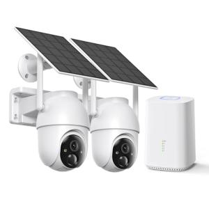 SEHMUA Security Cameras Wireless Outdoor-2-cam-kit, No Monthly Fee, Solar Powered, Color Night Vision, 360° PTZ, 4MP Live View, Centralized Viewing, 2.4G&5G Router Compatible for Security System