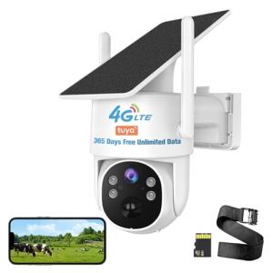 4G LTE Cellular Security Camera Outdoor Wireless, 365-Day Free Unlimited Data No WiFi Solar Powered Security Camera, 2K 360° Color Night Vision, PIR Motion Detection, 2 Way Talk, Built-in VSIM