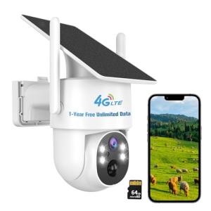 Kweiugfi 4G LTE Cellular Security Camera Outdoor,365 Days Unlimited Data,Wireless Solar Security Camera,2K Color Night Vision,360° Live View,Real-time Alerts,Motion Sensor,64G TF Card, No WiFi Needed