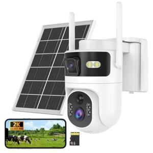 QUTHZZHY Dual Lens 4G LTE Cellular Security Camera Outdoor Wireless, 365 Day Free Unlimited Data No WiFi Solar Powered Security Camera, 2K 360° Color Night Vision, PIR Motion Detection, Built-in VSIM