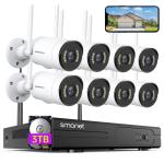 【5MP HD, Audio】 Wireless Security Camera System, 3TB Hard Drive, SMONET 8CH Complete Home CCTV Surveillance NVR Kits, 8Pcs Outdoor Indoor IP Cameras Night Vision, IP66 Waterproof, Free Phone APP