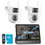OOSSXX (10” IPS UHD Monitor) 2-Way Audio & Auto Tracking PTZ Camera with Dual Lens, 2.5K Cameras for Home Security System Wireless WiFi 2.4G/5G, DVR Kits