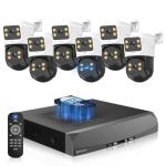 《Dual Lens & Auto Tracking》4K PoE Security Camera System Outdoor, PTZ Video Surveillance Cameras Systems with Color Night Vision, Surveillance DVR Kits