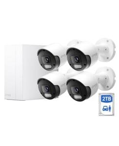 CYVIO 4K PoE Security Camera System, Color Night Vision, Spotlight, AI Detection, IP67, No Subscription, 8CH NVR with 2TB HDD, 4Pcs 8MP Wired Outdoor Bullet Home Security Cameras