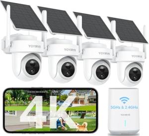 4K Security Cameras Wireless Outdoor, No Subscription, Works in -14°F Cold [2025 New] Solar-Powered Home Security Camera System with 360° Auto Tracking, Color Night Vision, 5G & 2.4G WiFi, Easy Setup