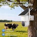 4G LTE Cellular Security Camera Outdoor Wireless, 365-Day Free Unlimited Data No WiFi Solar Powered Security Camera, 2K 360° Color Night Vision, PIR Motion Detection, 2 Way Talk, Built-in VSIM