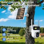 QUTHZZHY Dual Lens 4G LTE Cellular Security Camera Outdoor Wireless, 365 Day Free Unlimited Data No WiFi Solar Powered Security Camera, 2K 360° Color Night Vision, PIR Motion Detection, Built-in VSIM