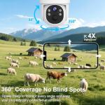 4G LTE Cellular Security Camera Outdoor Wireless, 365-Day Free Unlimited Data No WiFi Solar Powered Security Camera, 2K 360° Color Night Vision, PIR Motion Detection, 2 Way Talk, Built-in VSIM