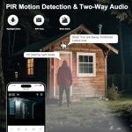 4G LTE Cellular Security Camera Outdoor Wireless, 365-Day Free Unlimited Data No WiFi Solar Powered Security Camera, 2K 360° Color Night Vision, PIR Motion Detection, 2 Way Talk, Built-in VSIM