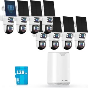 【Auto Tracking & 2-Way Audio】 Solar Powered PTZ Camera System, Wireless Outdoor Security Cameras, WiFi Home Video Surveillance Systems DVR Kits