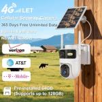 QUTHZZHY Dual Lens 4G LTE Cellular Security Camera Outdoor Wireless, 365 Day Free Unlimited Data No WiFi Solar Powered Security Camera, 2K 360° Color Night Vision, PIR Motion Detection, Built-in VSIM