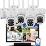 OOSSXX (Auto Tracking & 2-Way Audio) WiFi PTZ Outdoor Security Camera System with Monitor Pan 5MP Wireless Cameras System 10 Channel All-in-One NVR Video Surveillance DVR Set
