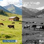 4G LTE Cellular Security Camera Outdoor Wireless, 365-Day Free Unlimited Data No WiFi Solar Powered Security Camera, 2K 360° Color Night Vision, PIR Motion Detection, 2 Way Talk, Built-in VSIM