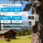 Kweiugfi Dual Lens 4G LTE Cellular Security Camera Outdoor,No WiFi Security Camera Solar Powered,365 Days Free Unlimited Data,PTZ with 360°Auto Tracking,2K Color Night Vision,PIR Alarm,2-Way Audio