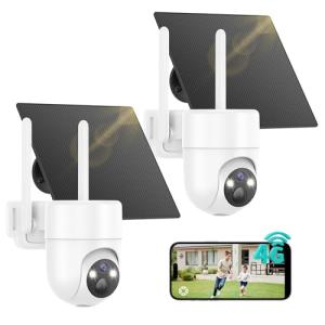 LIWAN 4G LTE Cellular Security Cameras Wireless Outdoor, 2 Pack Off Grid Security Camera No WiFi, Surveillance Camera Solar Powered with SIM Card, 2K Color Night Vision, 360° Live View, PIR Sensor