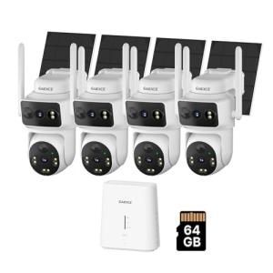 Solar Dual Lens Security Cameras Wireless Outdoor, Home Dual lens Security Camera System, No Subscription, Solar Powered, 2.4G & 5G WiFi, 4MP Night Vision, 64G SD Local Recording Expandable to 10CH