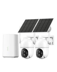 Aume 4MP Security Cameras Wireless Outdoor, 2-cam-kit, No Monthly Fee, Solar Powered Home Surveillance System, 360° Panoramic View, 2K Color Night Vision, Real-time Alerts, Support 5G&2.4G WiFi Router