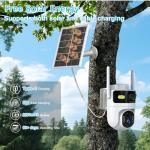 4G LTE Cellular Security Dual Lens Cameras Outdoor, Wireless Solar Security Camera, 365-Day Free Unlimited Data, 2K 360°Live View, PIR Motion Sensor, Color Night Vision, 2 Way Talk, Built-in SIM