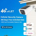 4G LTE Solar Cellular Security Camera Outdoor Wireless, No WiFi Security Camera, 365-Day Free Unlimited Data, PIR Motion Sensor, 2K Color Night Vision, 2 Way Talk, Built-in SIM & 64GB SD Card Included