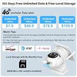 Kweiugfi 4G LTE Cellular Security Camera Outdoor,365 Days Free Unlimited Data,No WiFi Security Camera Solar Powered,360°Viewing,2K Color Night Vision,Tuya Smart Camera,PIR Motion Sensor,64GB Storage