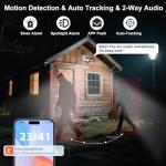 Kweiugfi Dual Lens 4G LTE Cellular Security Camera Outdoor,No WiFi Security Camera Solar Powered,365 Days Free Unlimited Data,PTZ with 360°Auto Tracking,2K Color Night Vision,PIR Alarm,2-Way Audio