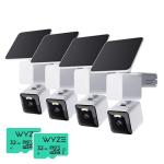 Bundle of 4 Pack WYZE Solar Cam Pan and 2 Pack of Wyze Expandable Storage 32GB MicroSDHC Card, Security Cameras Wireless Outdoor, 2K HD 360° Pan-Tilt Battery Powered 2.4GHz Wi-Fi Cameras