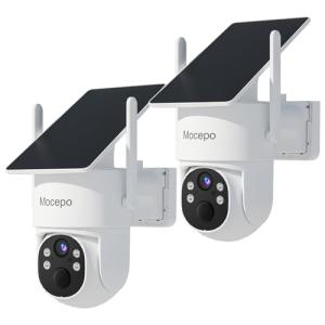 mocepo Solar Security Cameras Wireless Outdoor 5G&2.4G, 4MP 360° PTZ Wireless Cameras for Home Security, Outdoor Camera w/Color Night Vision, Two-Way Audio, Wi-Fi 6, SD/Cloud Storage, 2 Pack