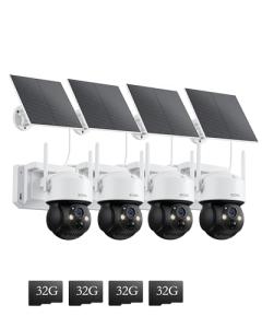 ZOSI C291 4 x 2.5K 4MP Wireless Battery Security Camera Outdoor, Solar Powered Pan/Tilt Camera, 360 View, Human Detect, Auto Track, Color Night Vision, 2-Way Talk, Light Siren Alarm, 32GB Memory Card