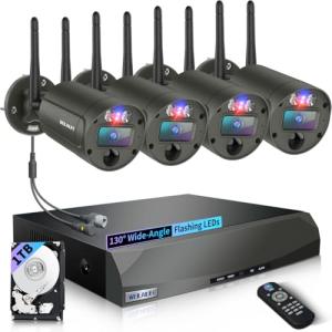【130° Ultra Wide-Angle】 Wireless Security Camera System, Outdoor WiFi Cameras Home Video Surveillance Systems DVR Kits