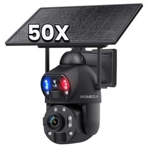 INQMEGA 4G LTE Solar Security Camera, 50X Optical Zoom, 6MP Dual-Screen Wireless Camera with Color Night Vision, PIR Motion Sensor, 2 Way Talk, Include 4G Card