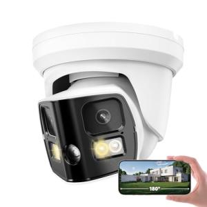 UNILOOK 4K 8MP Dual Lens PoE IP Security Camera Outdoor, 180 Degree Panoramic Security IP Camera, Smart Dual Light, AI Human/Vehicle Detection, Two Way Talk, 512GB SD Slot, Full Metal, NDAA Complaint