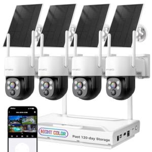 [Night Color] XMARTO 2K HD Wireless Solar Security Camera System with Starlight Color Night Vision, PTZ Control, Long Range WiFi6, Easy Mobile View, HDMI View on Monitor, 0 Monthly Fee, 64GB Micro SD