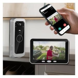 YUEZHE Doorbell Camera with Portable Monitor, Active Human Recognition Alerts Battery Powered No Forced Subscription (1440P 3.0MP)