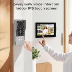 2-Wired key pad Video Intercom System with keypad,doorbell with monitor Dual 7'' Touch Screen, 1080P HD Camera, Passcodes Unlock, Night Vision, Tuya app, Waterproof, for Front Gate Apartment Home