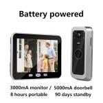 YUEZHE Doorbell Camera with Portable Monitor, Active Human Recognition Alerts Battery Powered No Forced Subscription (1440P 3.0MP)