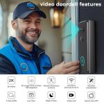 PGST 2K Wireless Video Doorbell Camera, No Monthly Fee, Head-to-Toe View, Night Vision，AI Motion Detection, Battery Powered, Easy Installation, 2.4GHz WiFi, IP65 Weatherproof