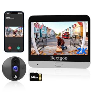 Bextgoo 2K Video Peephole Doorbell Camera with 64GB Memory Card, Door Peephole Video Doorbell with 4.3" Color Monitor, 8000mAh Battery, 170° Wide View, Smart Detection Alerts, Night Vision